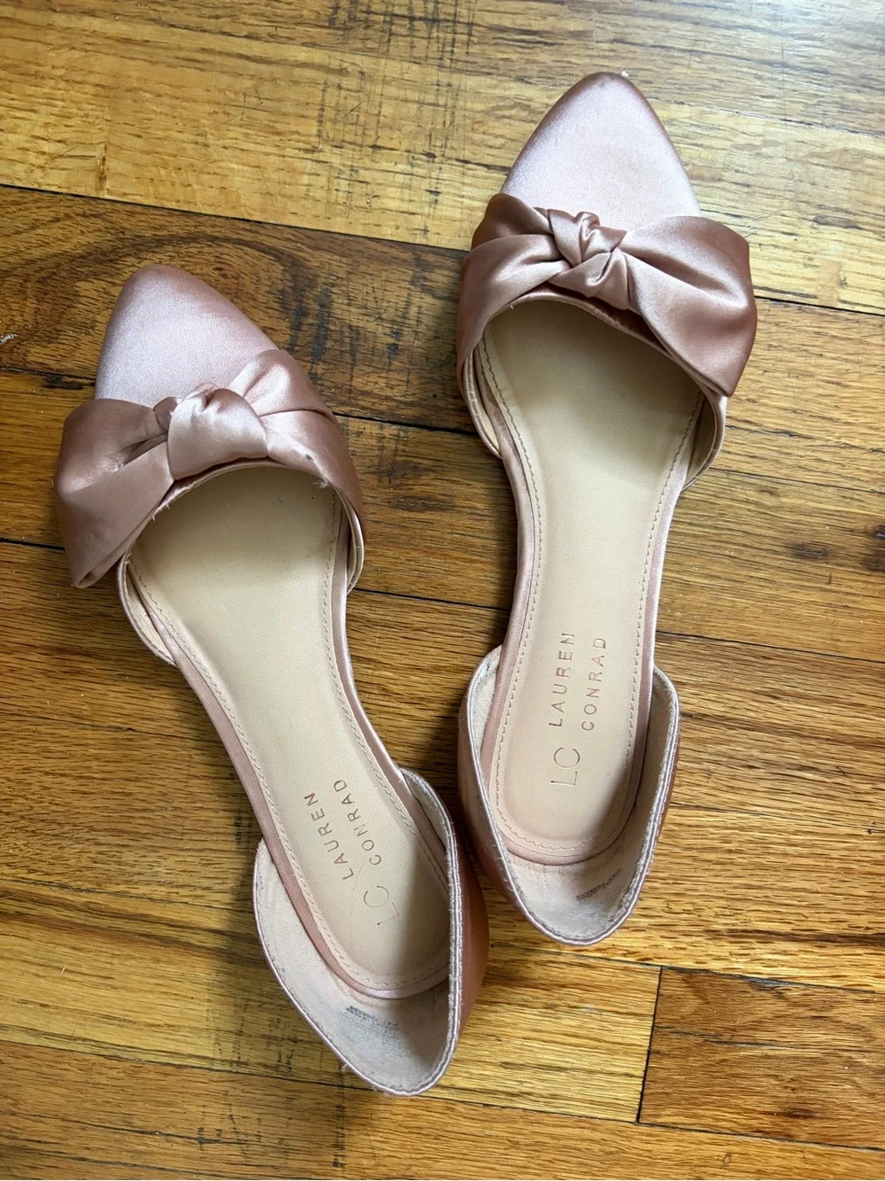 LC Lauren Conrad Rose Gold Satin Bow D'Orsay Pointed Flats